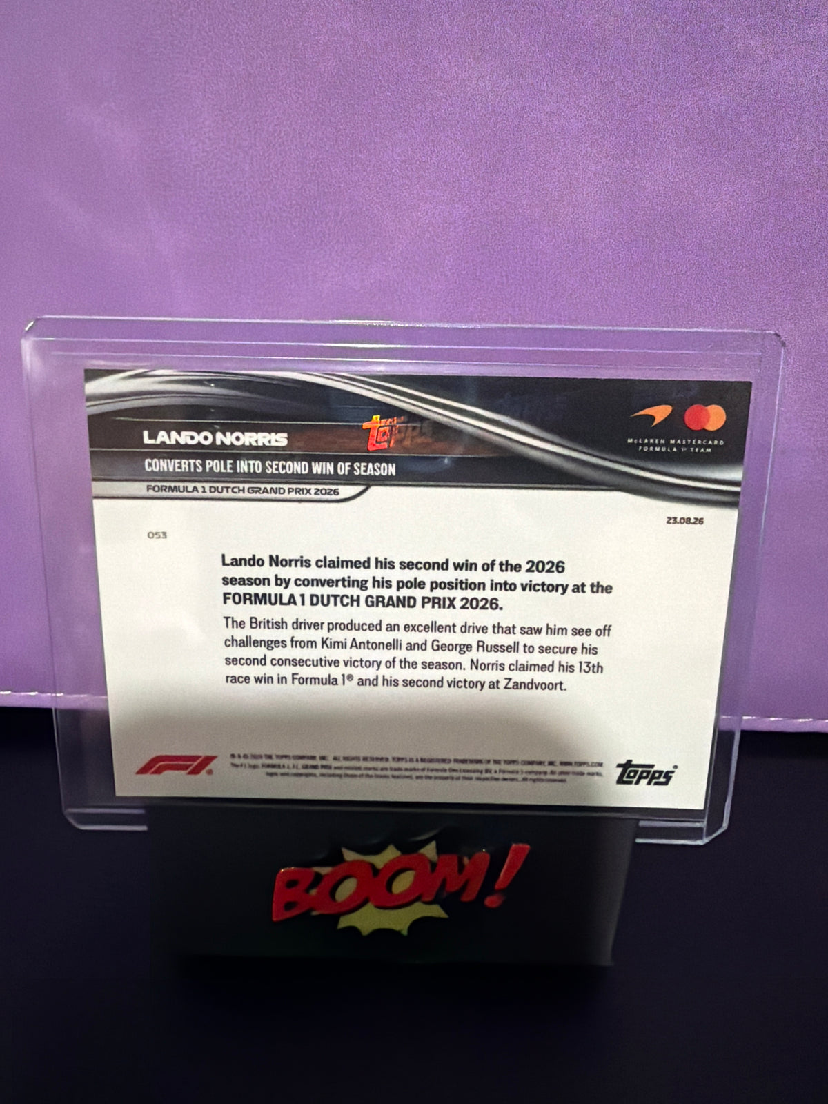 Topps Now F1 Dutch Grand Prix 2026 Lando Norris Converts Pole Into Second Win of Season