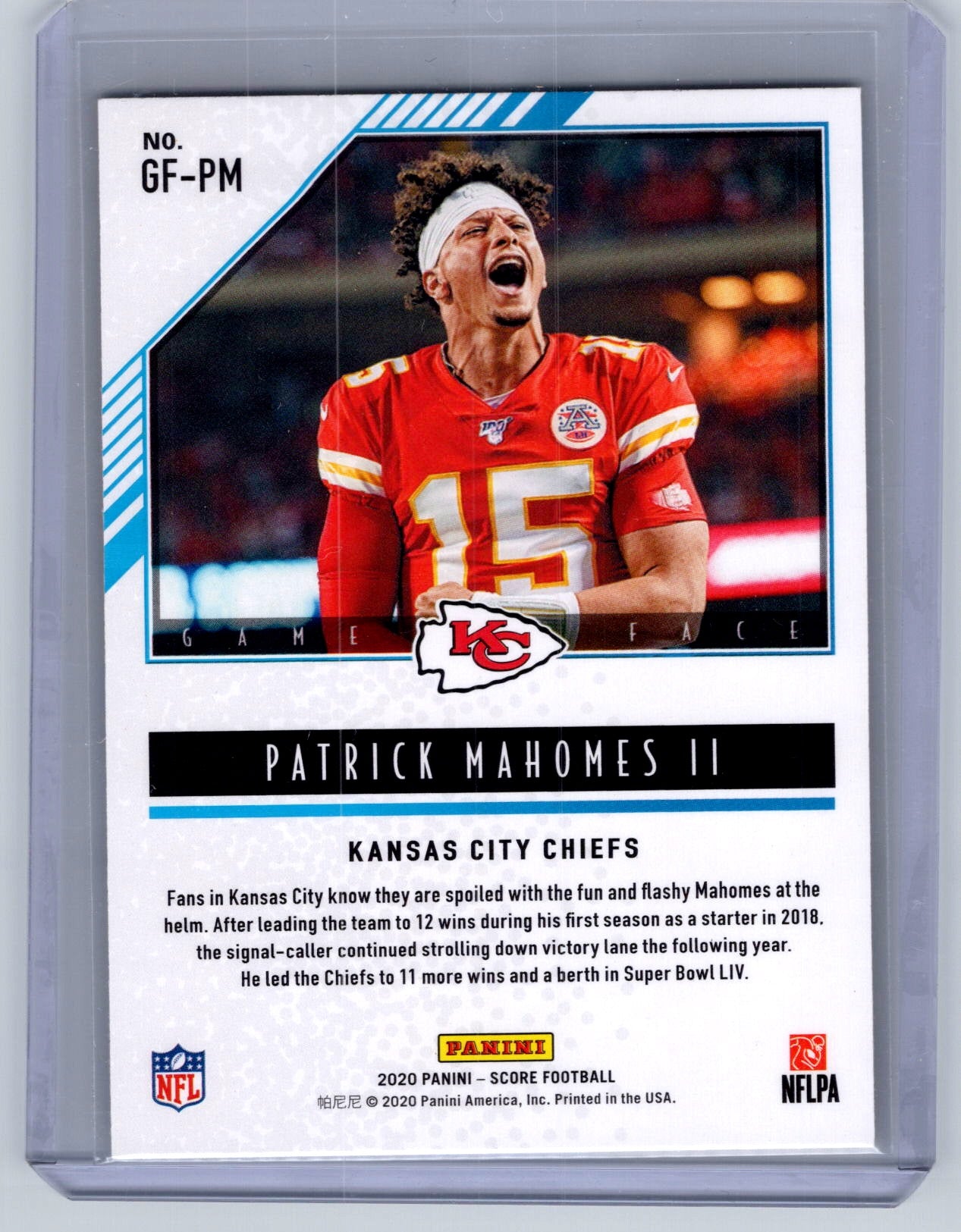 2020 Score #GF-PM Patrick Mahomes II Game Face Gold