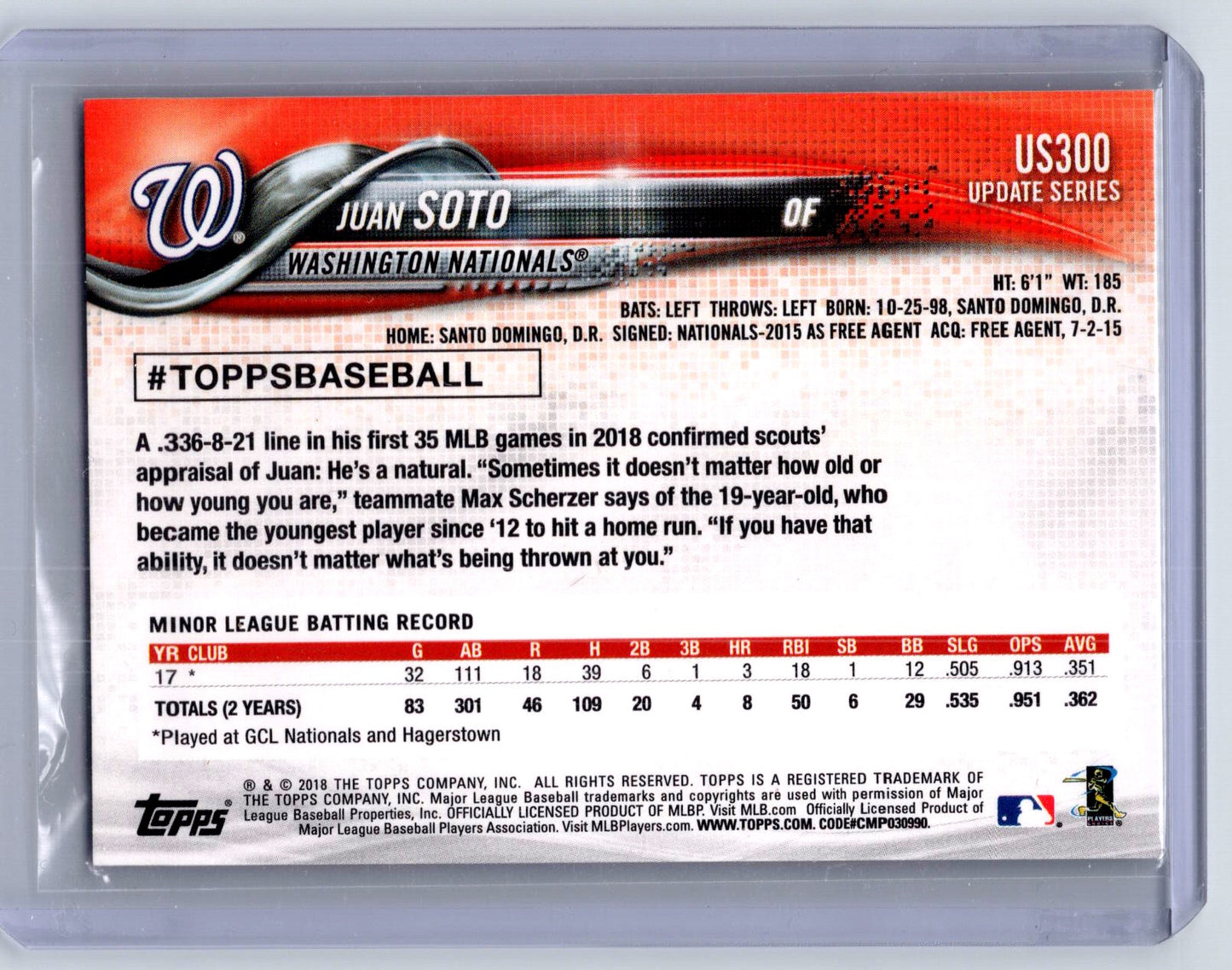 2018 Topps Update #US300 Juan Soto