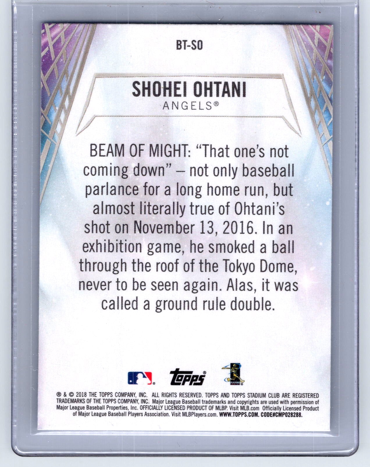 2018 Stadium Club #BT-SO Shohei Ohtani Beam Team