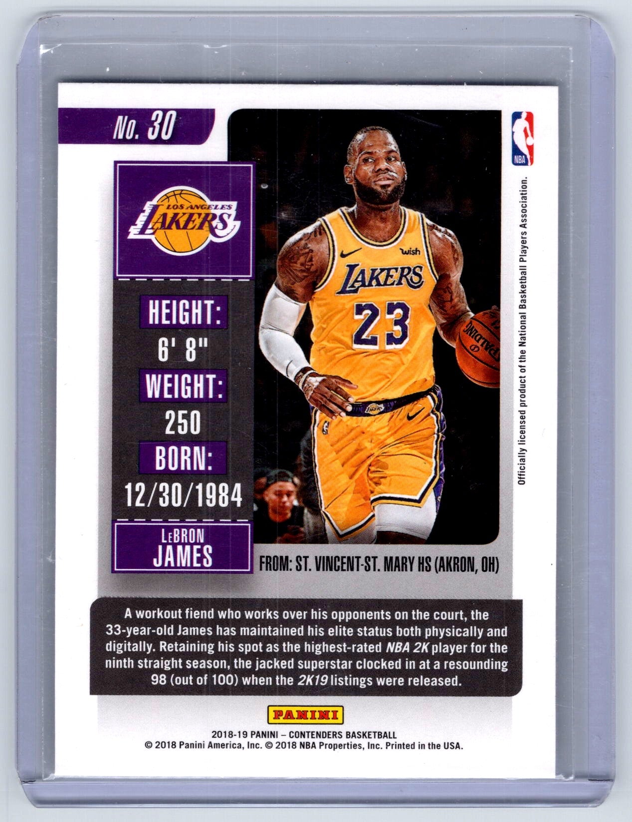 2018-19 Panini Contenders #30 LeBron James