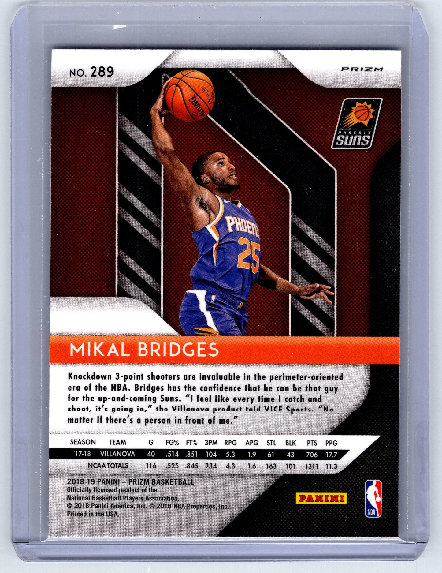 2018-19 Panini Prizm #289 Mikal Bridges Prizms Silver