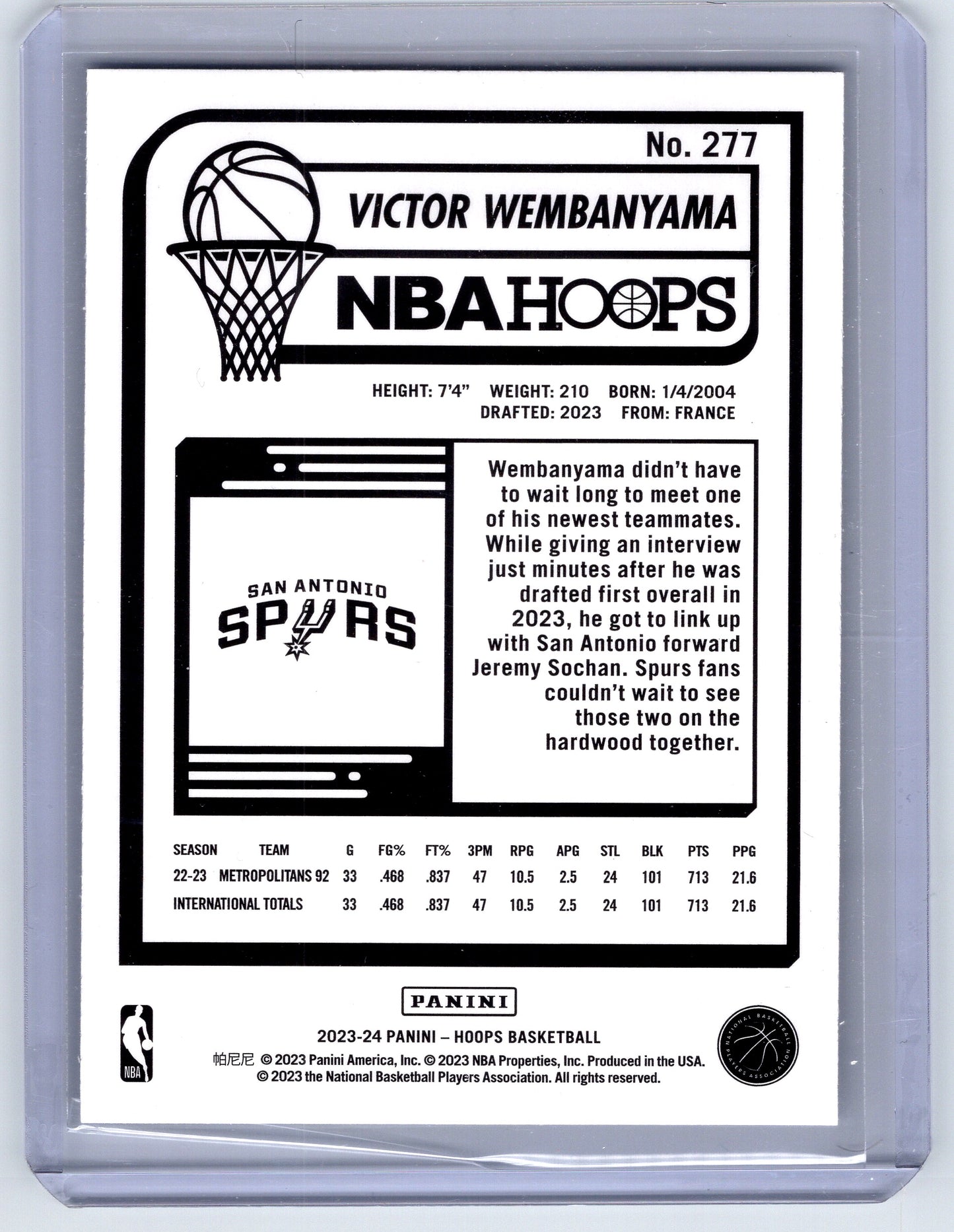 2023-24 Hoops #277 Victor Wembanyama