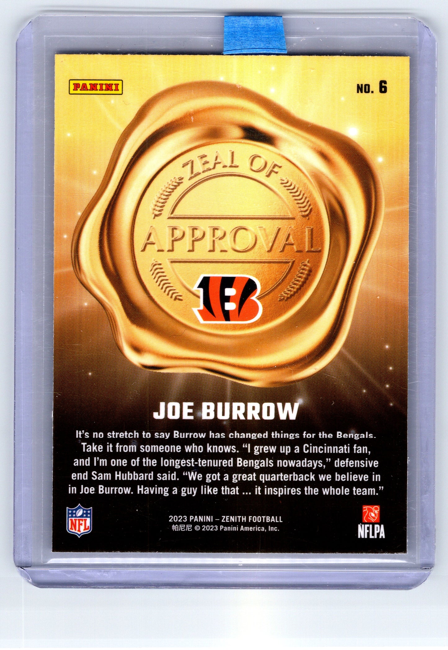 2023 Panini Zenith #6 Joe Burrow Zeal of Approval