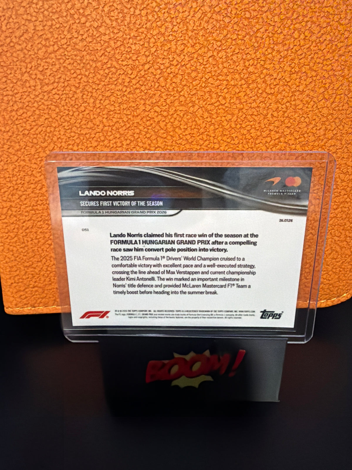 2026 Topps Now F1 Lando Norris Hungarian Grand Prix
