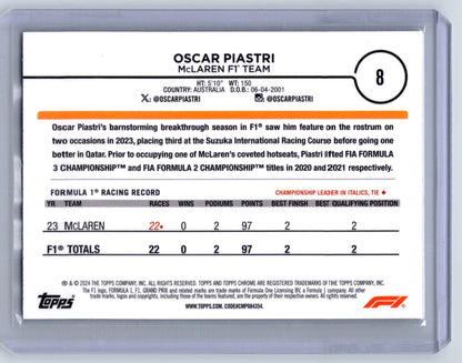 2024 Topps Chrome Formula 1 #8 Oscar Piastri Checker Flag Refractors