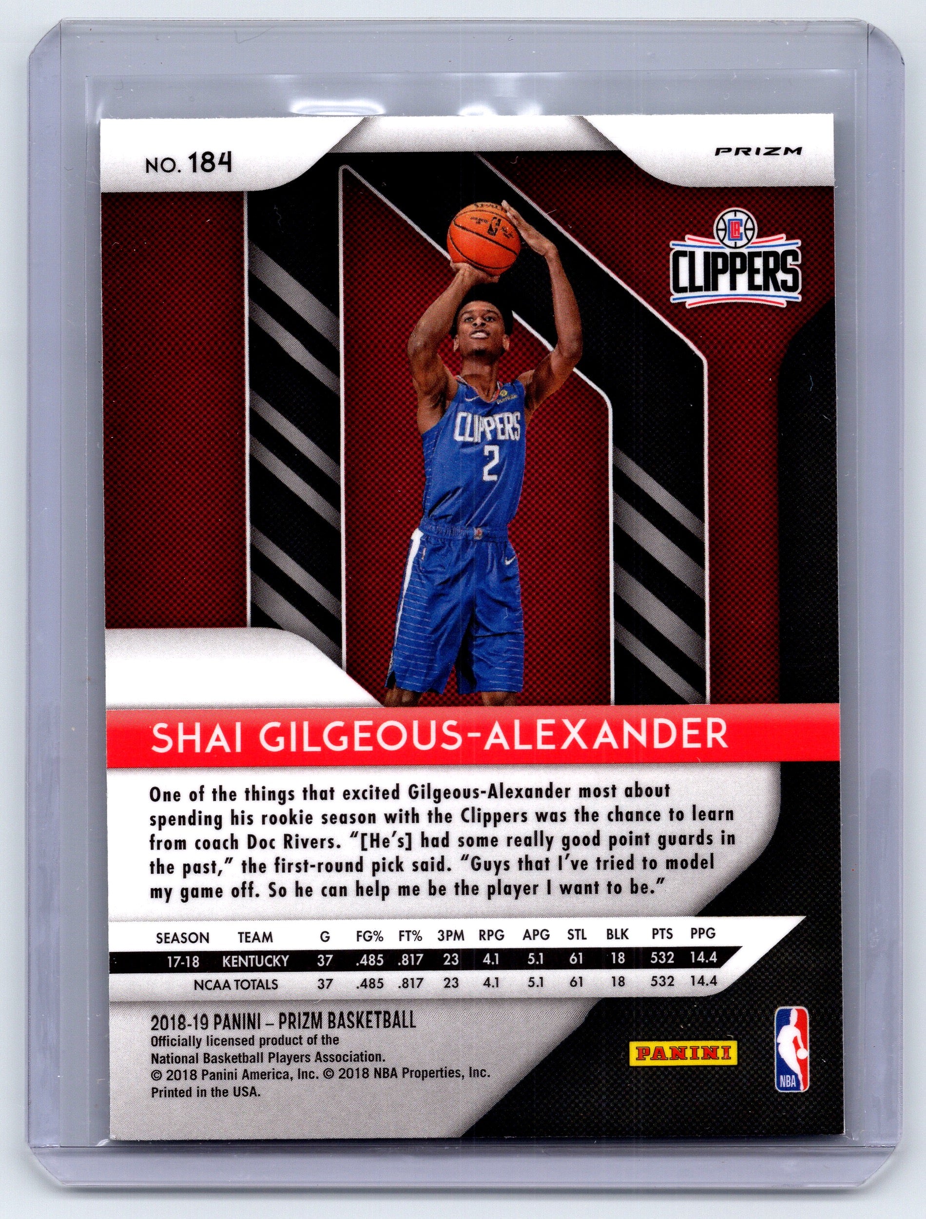 2018-19 Panini Prizm #184 Shai Gilgeous-Alexander Prizms Green