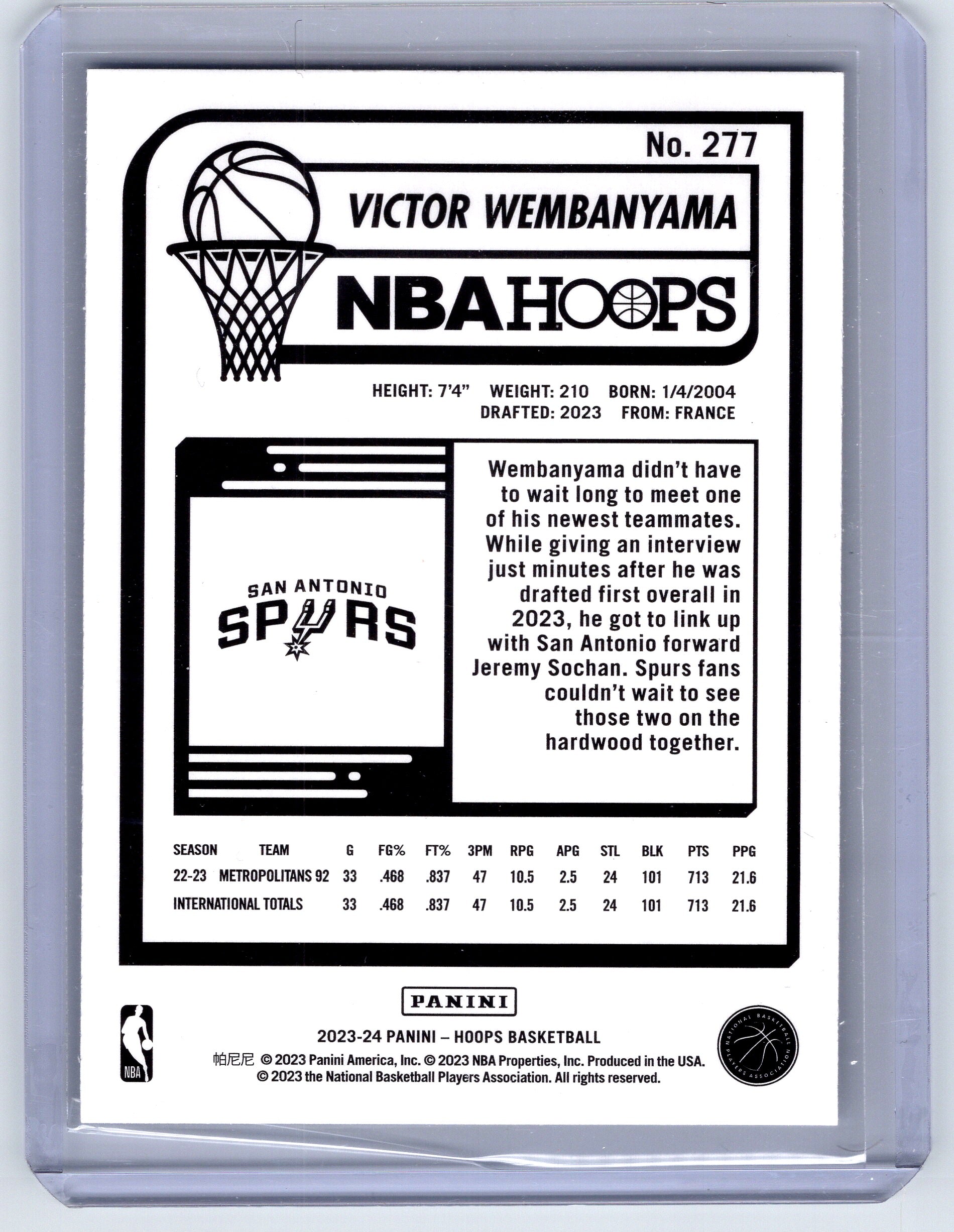 2023-24 Hoops #277 Victor Wembanyama