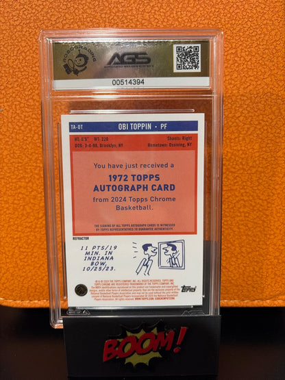2023-24 Topps Chrome Obi Toppin 1972 Topps AU Rfrct. Certified Autograph AGS 9.5